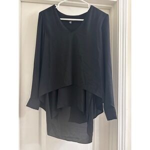 White House Black Market Black V Neck Layered Hi Lo Blouse Top XSP